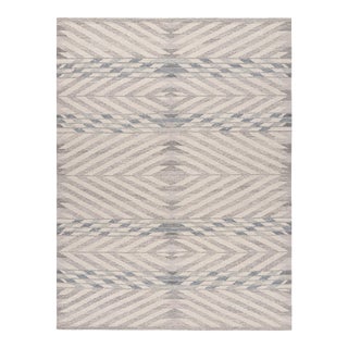Rug & Kilim’s Scandinavian Style Rug in Light Gray and Blue Geometric Pattern For Sale