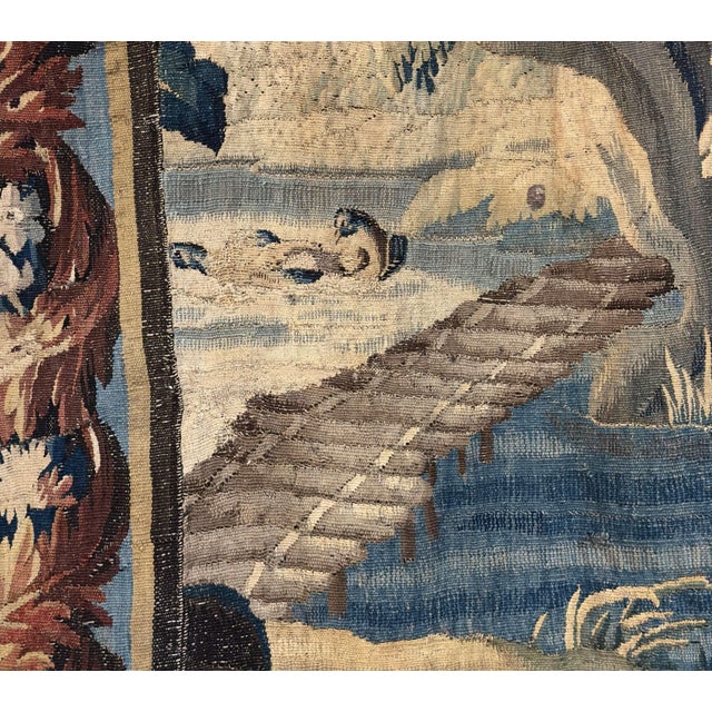 Textile 18th C. French Aubusson Verdure Tapestry With Exotic Bird and Floral Border For Sale - Image 7 of 9