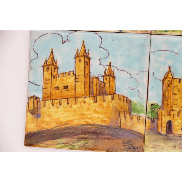 Ceramic 19th Century Set of Four Tiles Depicting Castles, Portuguese For Sale - Image 7 of 11