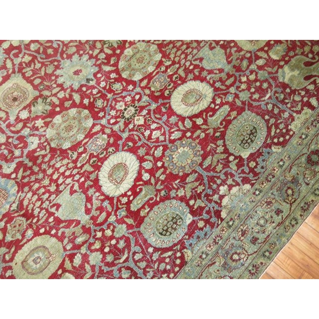 Antique Zabihi Collection Chinese Red Traditional Persian Tabriz Rug - 9'2" x 13'2" For Sale - Image 4 of 8