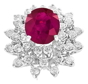 5 Carat Rubellite and 2.5 Carat Diamond 18 Karat Gold Cocktail Ring Estate
