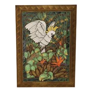 Wall Hanging Jungle Mosaic Tile Panel With Cockatoo or Bird