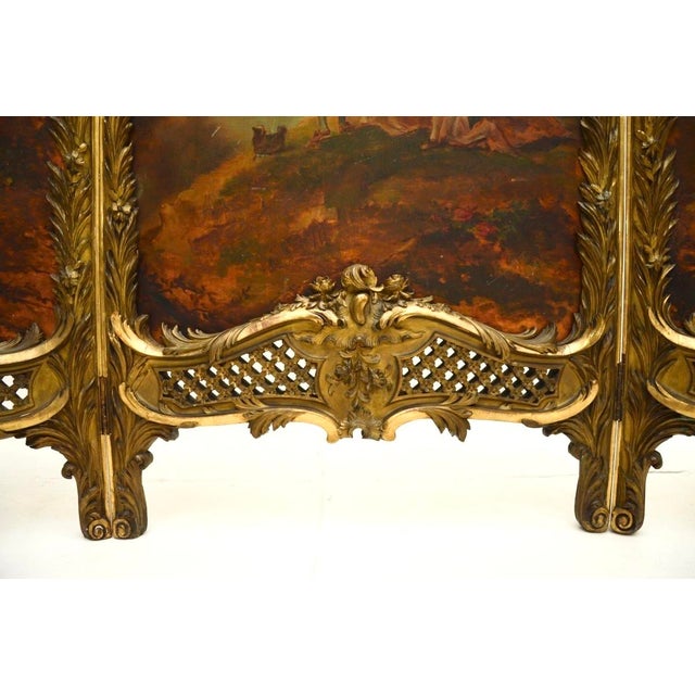 Antique French Painted Gilt Wood Screen, 1880s For Sale - Image 18 of 18