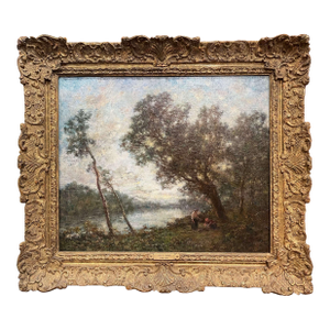 19th Century French Landscape Painting Signed Corot in Original Giltwood Frame