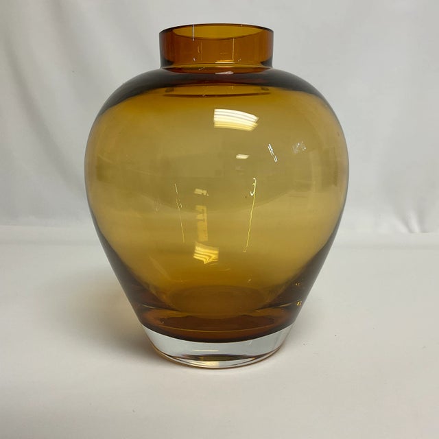 1980s 1980s Vintage Post Modern Contemporary Handblown Amber Glass Vase For Sale - Image 5 of 9