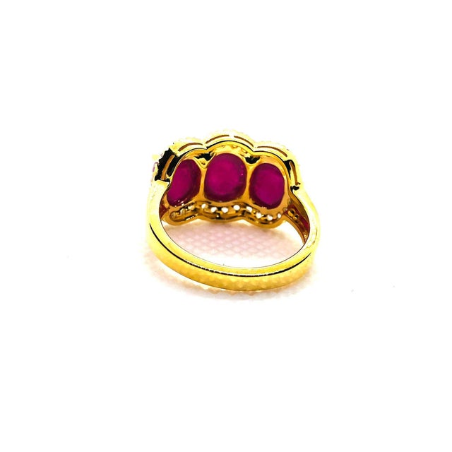 Bochic “Capri” Vintage Natural Ruby & Natural Topaz Retro Ring Set In 18K Gold & Silver Natural Oval Shape Ruby 6 Carat...