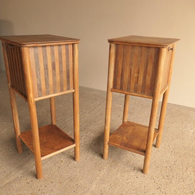 Wood Striped Oak Bedside Tables, Set of 2 For Sale - Image 7 of 13