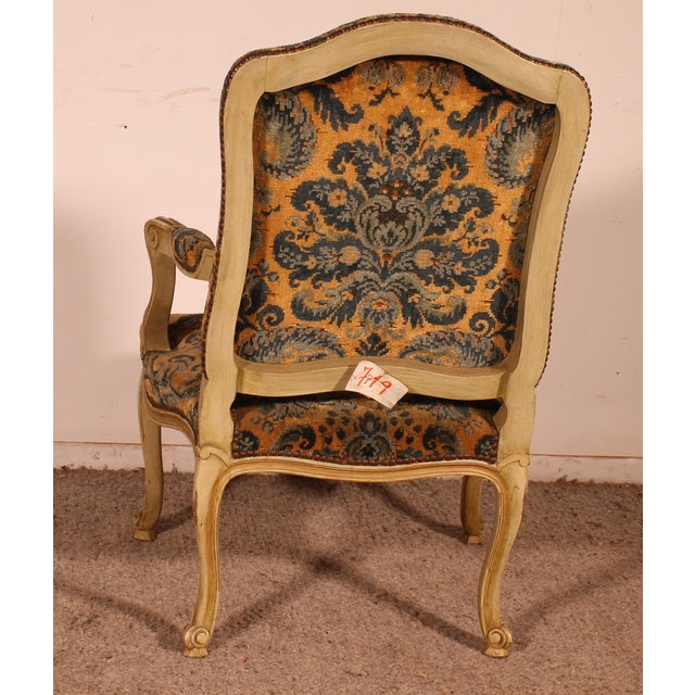 19th Century Louis XV Carved and Painted Armchair For Sale - Image 9 of 12