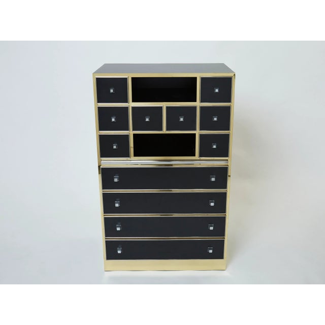 Mid-Century Modern 1970s Vintage Michel Pigneres Brass Chrome Black Cabinet Secretaire For Sale - Image 3 of 13