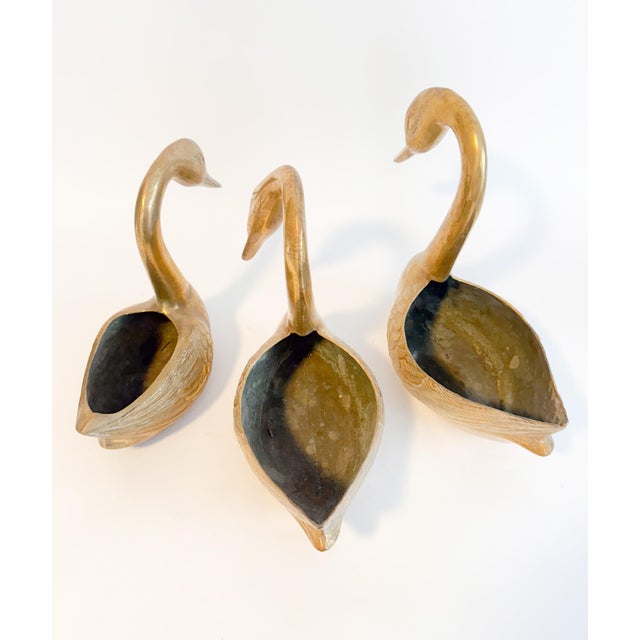 Metal Vintage Hollywood Regency Brass Swan Cachepot Planters - Trio For Sale - Image 7 of 9