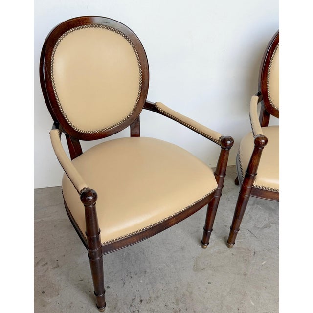 Set of 4 Baker Milling Road Neoclassical Mahogany & Parchment Leather Armchairs For Sale - Image 16 of 17