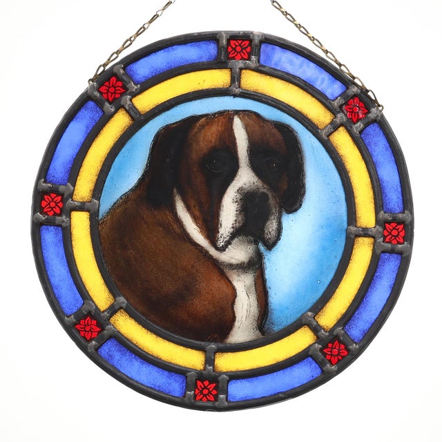 Art Deco Stained Glass Roundel with Boxer Dog, Belgium, 1890s For Sale - Image 9 of 9
