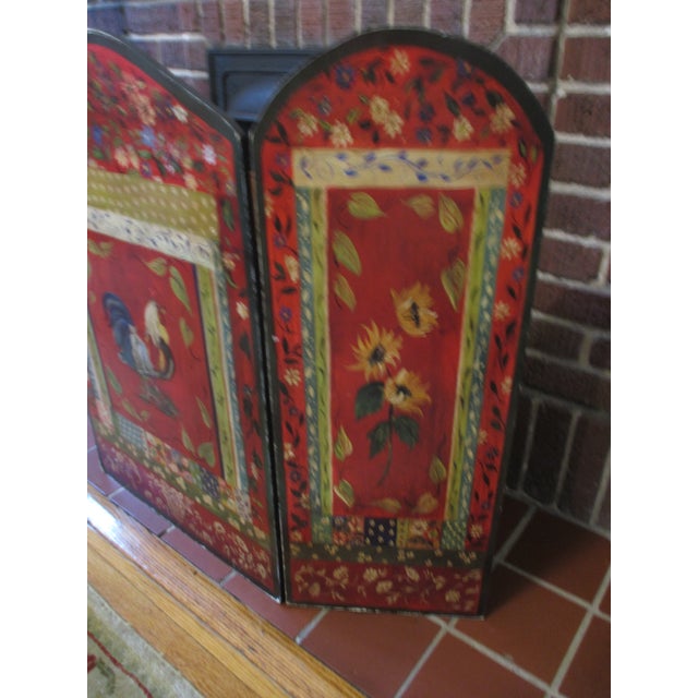 Vintage French Country Red Ornate Rooster Design With Basket Fire Screen For Sale In Columbia, SC - Image 6 of 13