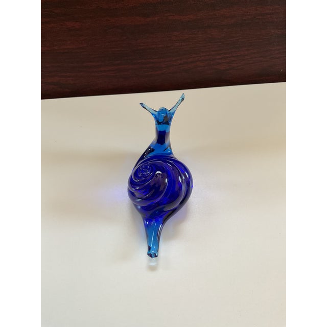 Vintage Artist Made Blue Glass Snail For Sale - Image 9 of 12