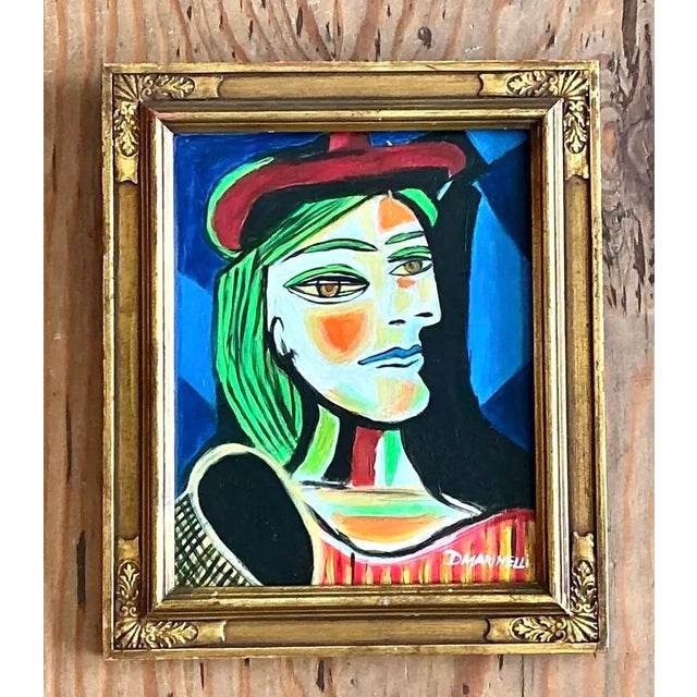 Late 20th Century Vintage Cubist Figurative Oil on Board After Picasso For Sale - Image 5 of 12