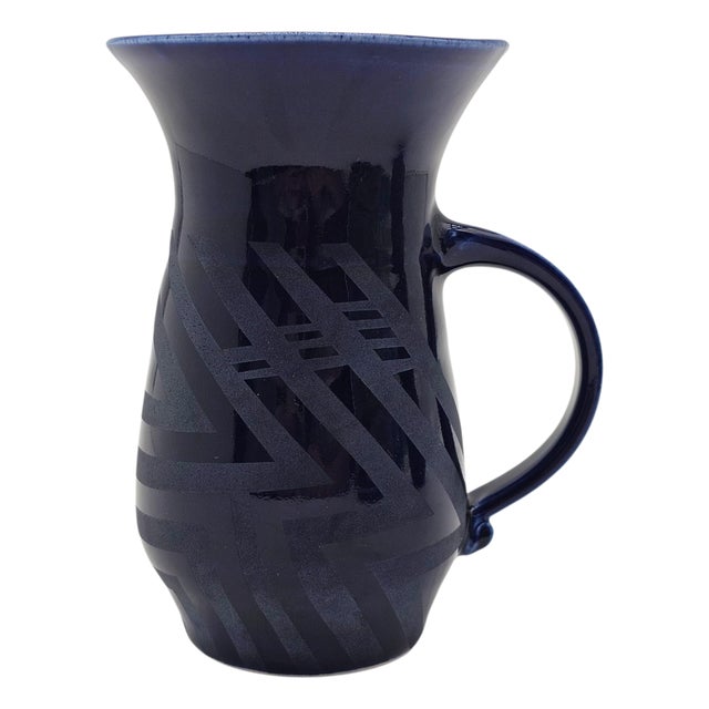 Late 20th Century Marianne Weinberg Benson Studio Pottery Cobalt Blue Abstract Mugs & Box For Sale In San Francisco - Image 6 of 15