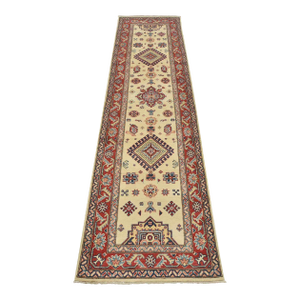 Kazak Runner 2’9” X 9’9” Beige Wool Tribal Hand-Knotted Oriental Rug