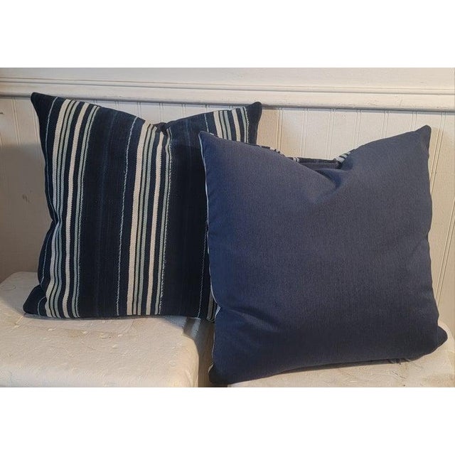Late 19th Century Pair of 19Thc Striped Linen Pillows For Sale - Image 5 of 6