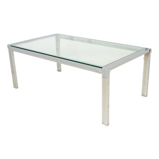 Modern Glass Top Chrome Dining Table For Sale