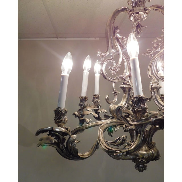 Silver Ten Light Baroque Chandelier Vintaged Silver-Metal Foliate Design For Sale - Image 8 of 13