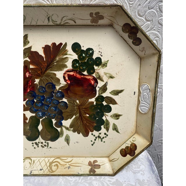 Vintage Hand Painted Still Life Fruits Roses Fall Colors Tray For Sale - Image 4 of 8