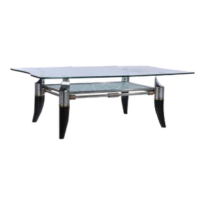 1970s Ebonized Wood, Glass and Chrome Coffee Table, Mid Century Modern