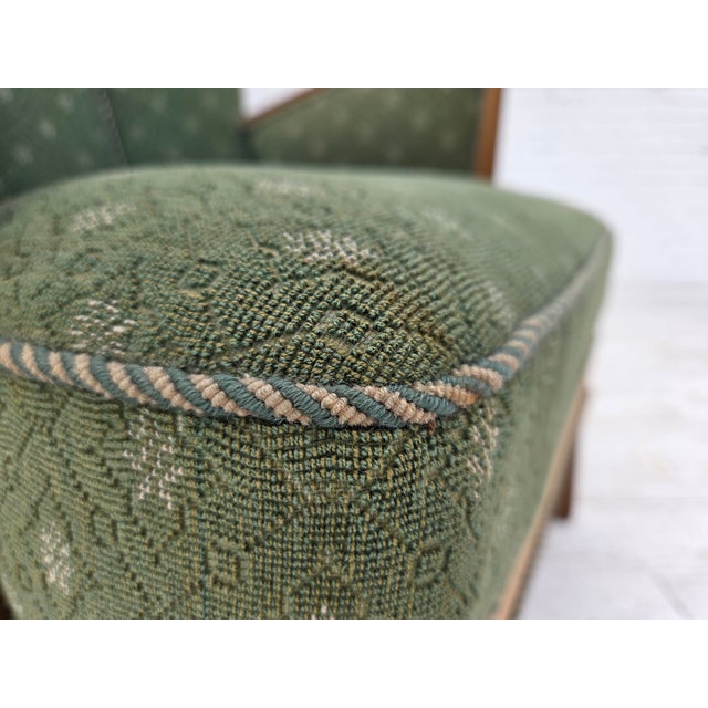 Vintage Danish Lounge Chair in Wool Fabric and Oak, 1950s For Sale - Image 11 of 18
