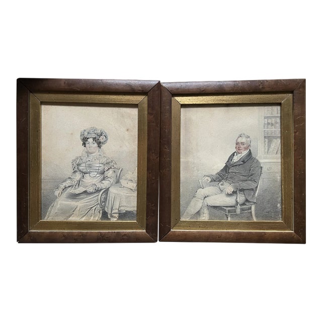 Antique Georgian Era Watercolor Portrait Paintings, Framed - a Pair For Sale
