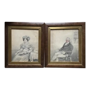 Antique Georgian Era Watercolor Portrait Paintings, Framed - a Pair