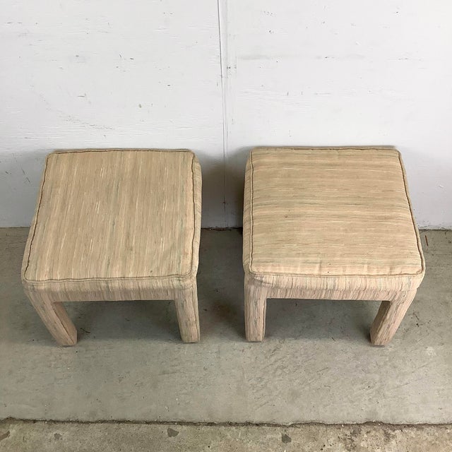 This sculptural pair of vintage modern stools reflects the refined, architectural aesthetic often associated with Karl...