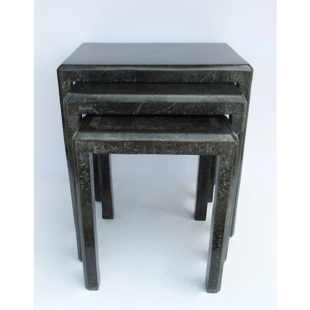 Maitland - Smith Maitland Smith Tessellated Black and Verdigris Green Marble Nesting, Side Tables -S/3 For Sale - Image 4 of 13