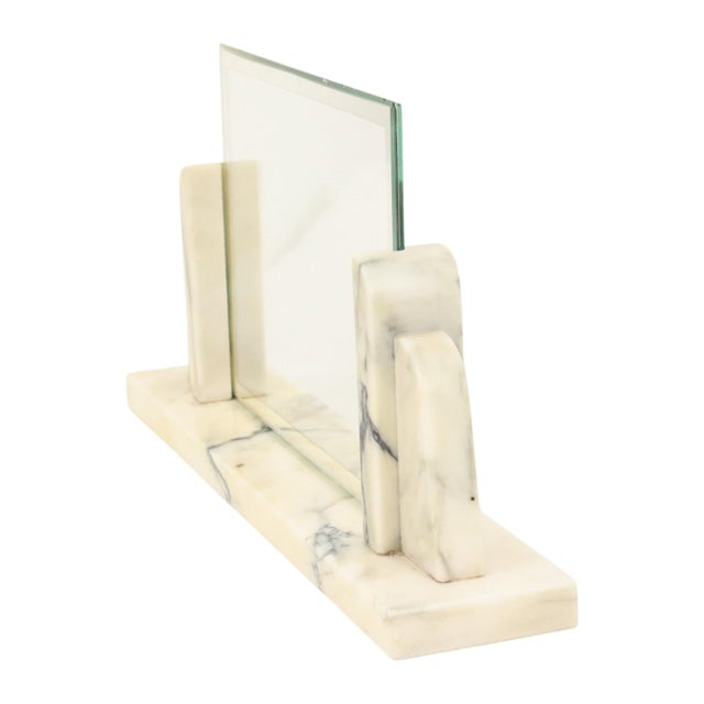 Glass Large Art Deco Photo Frame in Marble and Glass with Mirrored Border, 1930s For Sale - Image 7 of 18