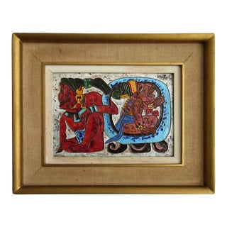 Signed Aztec Style Enamel by Mexican Artist, Jose Mestrel For Sale
