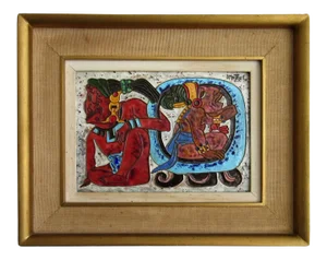 Signed Aztec Style Enamel by Mexican Artist, Jose Mestrel