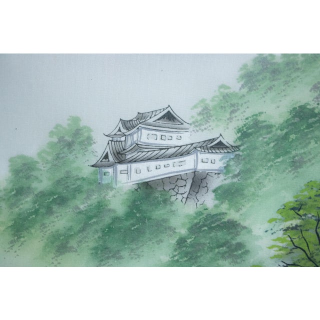 1960s "Landscape With the Bridge", Vintage Japanese Silk Scroll Print For Sale - Image 10 of 15