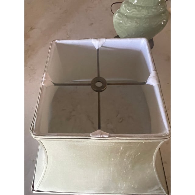 1960s Antique Japanese Celadon Elephant Lamp With Rh Silk Shade For Sale - Image 5 of 6