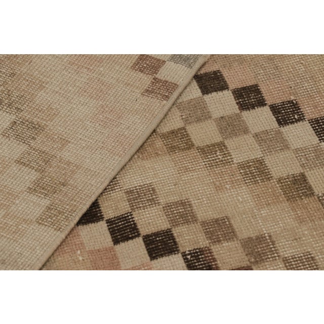 Beige Vintage Turkish Runner, Beige-Brown With Diagonal Striped Design - Rug & Kilim For Sale - Image 8 of 8