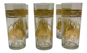 Art Deco Style Gold Glasses - Set of 6