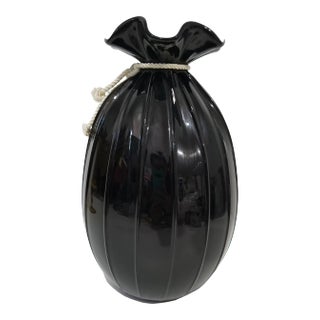 1960s Large Pilgrim Glass Black & White Satchel Art Glass Vase For Sale