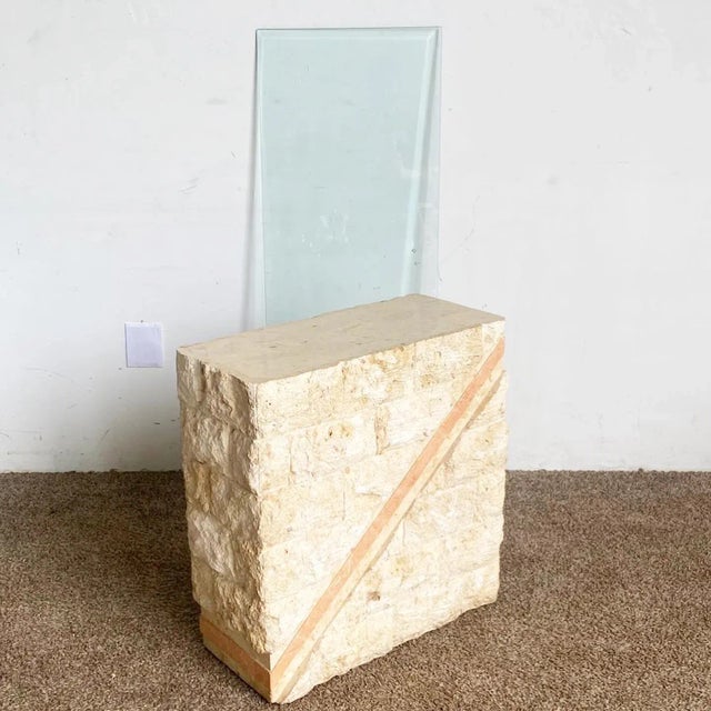 Postmodern Tessellated Mactan Stone Console Table With Polished Pink Stone Accent For Sale In Miami - Image 6 of 11