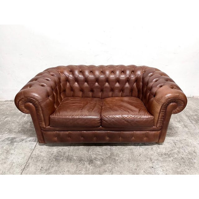 Animal Skin Chesterfield-Style Two-Seater Sofa in Leather, 1990s For Sale - Image 7 of 9