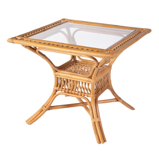 Brown Antigua 34.25 in. W Square Rattan Glass Top Dining Table, Natural Rattan For Sale - Image 8 of 8