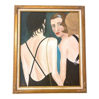Vintage Art Deco Style Original Oil on Canvas Portrait Signed Dannenberg For Sale