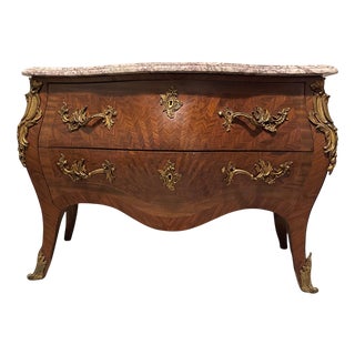 Louis XV Style Ormolu-Mounted Bombé Commode with Marble Top, 1950s For Sale