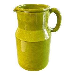 Vintage Italian Peasant Village Style Chartreuse Glazed Ceramic Jug Pitcher For Sale