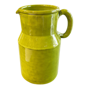 Vintage Italian Peasant Village Style Chartreuse Glazed Ceramic Jug Pitcher