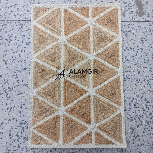 Handwoven Natural Jute Geometric Entryway Doormat For Sale - Image 9 of 9