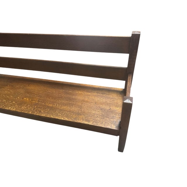 Stickley Antique Stickley Style Arts and Crafts Quarter Sawn Oak Bench 10’ Long - Circa 1910 For Sale - Image 4 of 8