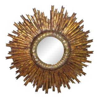 Spanish Giltwood Sunburst Mirror For Sale
