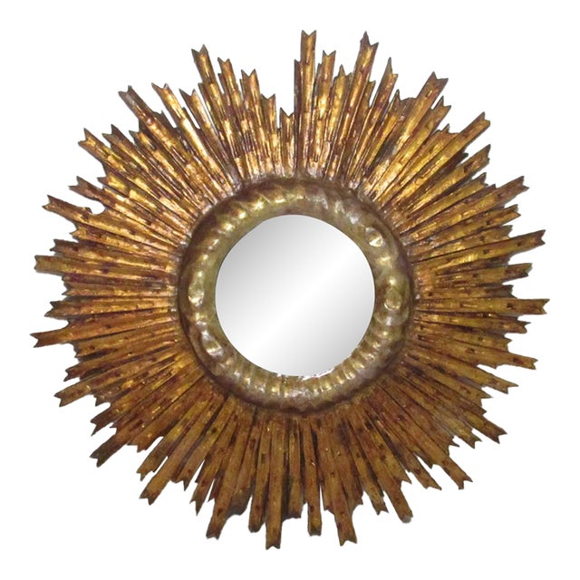Spanish Giltwood Sunburst Mirror For Sale